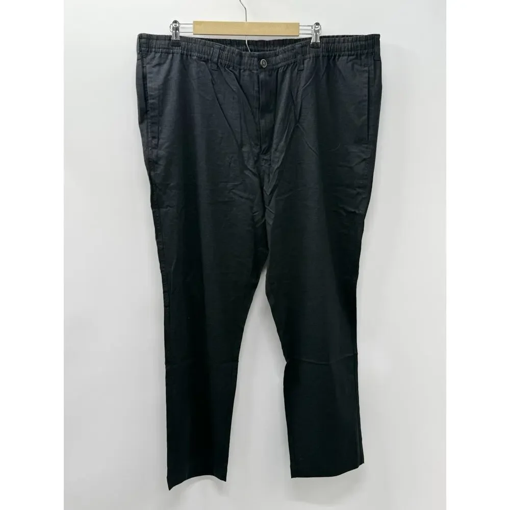 28 Palms Men’s Linen Blend Pants XXL 30 Black Elastic Waist Straight Casual